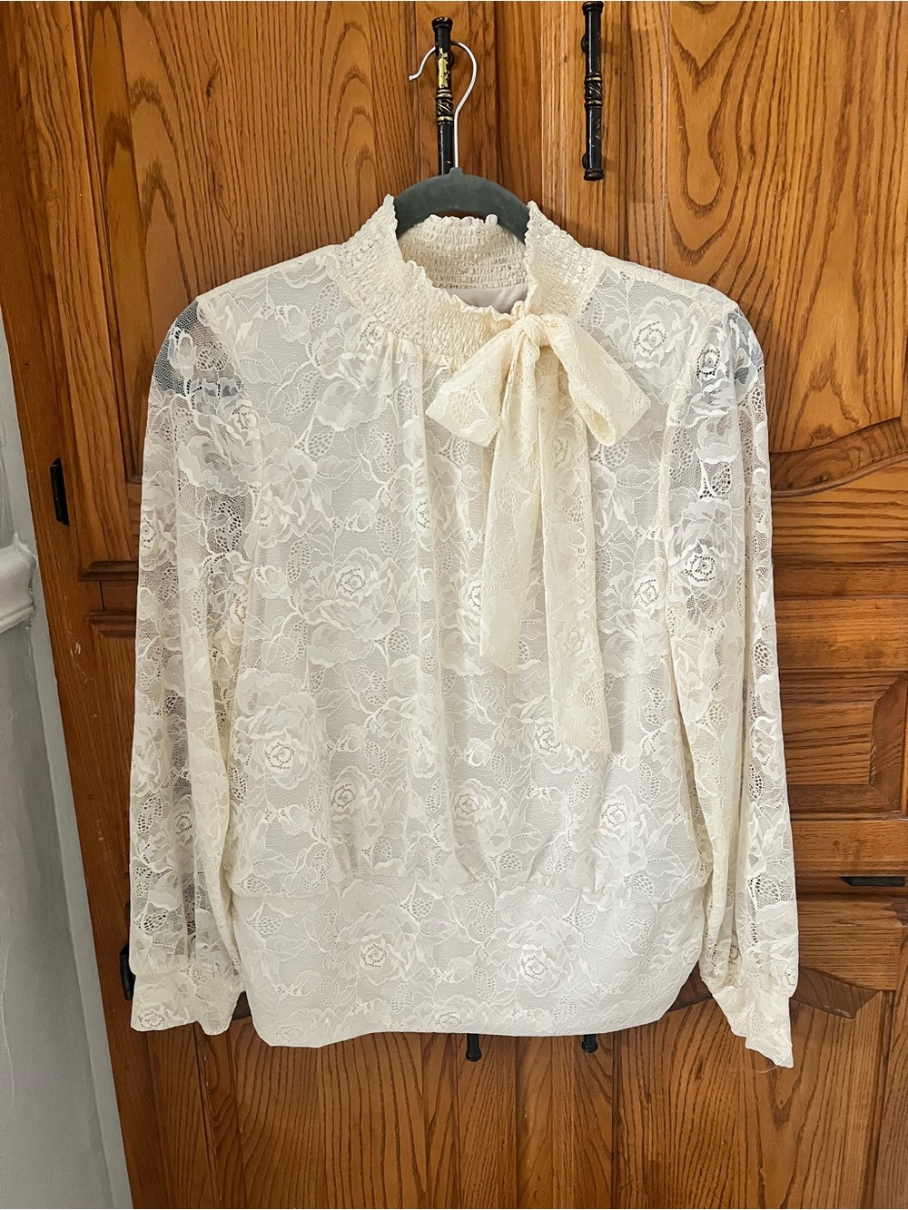 Chico's Cream Lace Bow-Neck Blouse
